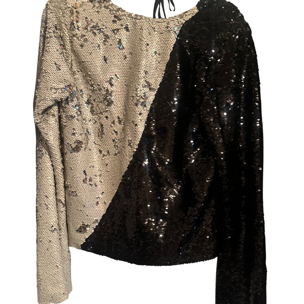 NWT 4th and Reckless 'Loretta' Sequin Top Colorblock Black and Ivory Size Small